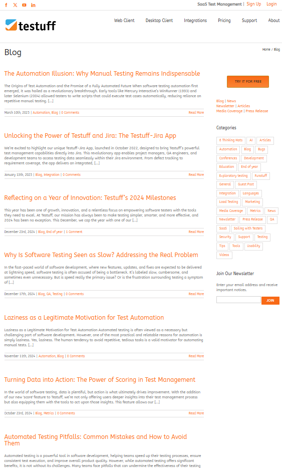 Testuff blog overview - Software Testing and Test Management insights