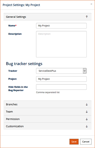 ServiceDesk Plus project settings